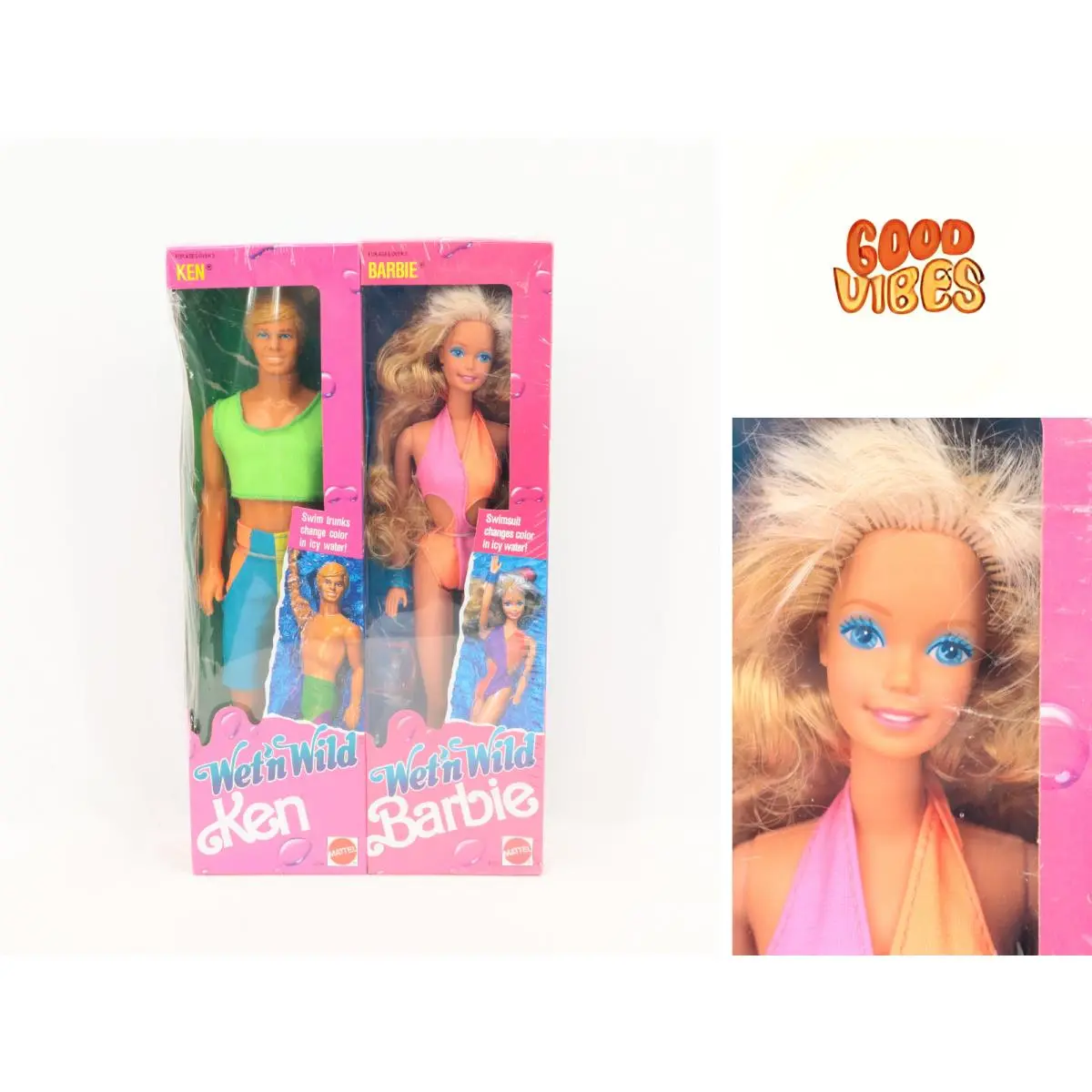 Vtg 1989 Mattel Wet n Wild Barbie Ken Swimsuit Dolls Nrfb 4103 4104