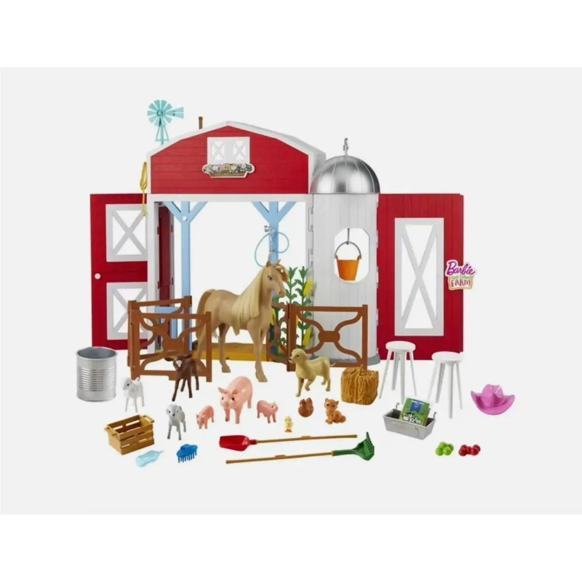 Barbie Horse Barn Playset with 25+ Feeding Grooming Accessories