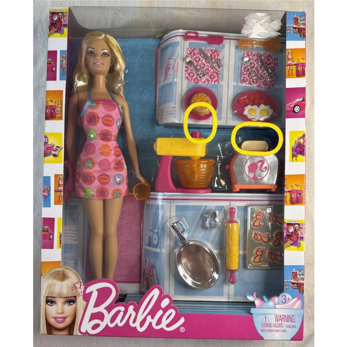 Barbie Doll Play Set Kitchen Toaster Mixer Cookies Breakfast Mattel 2010