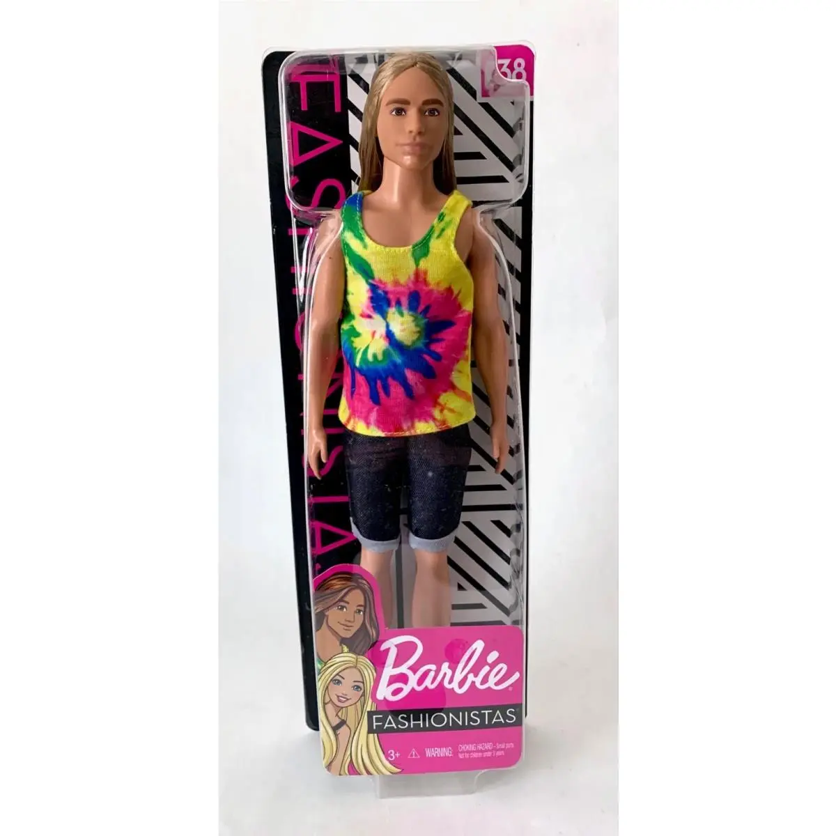in Package Rare Barbie Ken Long Hair Tie Dye Tank Top Fashionistas Doll 138
