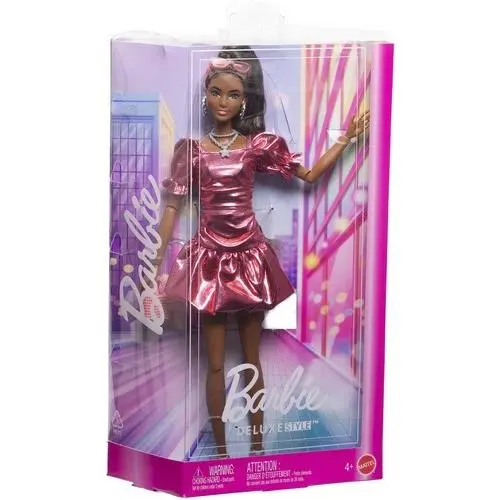 WB Mattel - Barbie Deluxe Style with Black Hair in Metallic Coral Pink Dress
