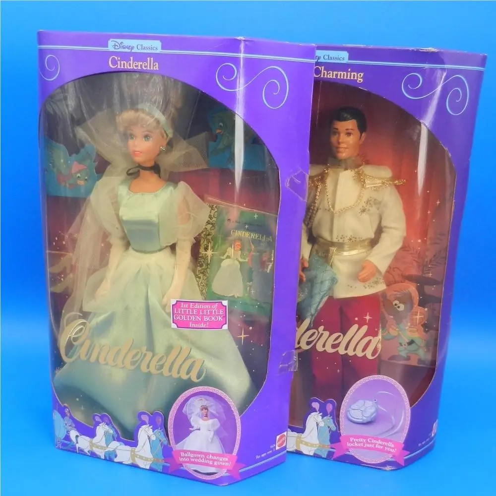 Vintage Walt Disney Classics Cinderella Prince Barbie Dolls Mattel 1991