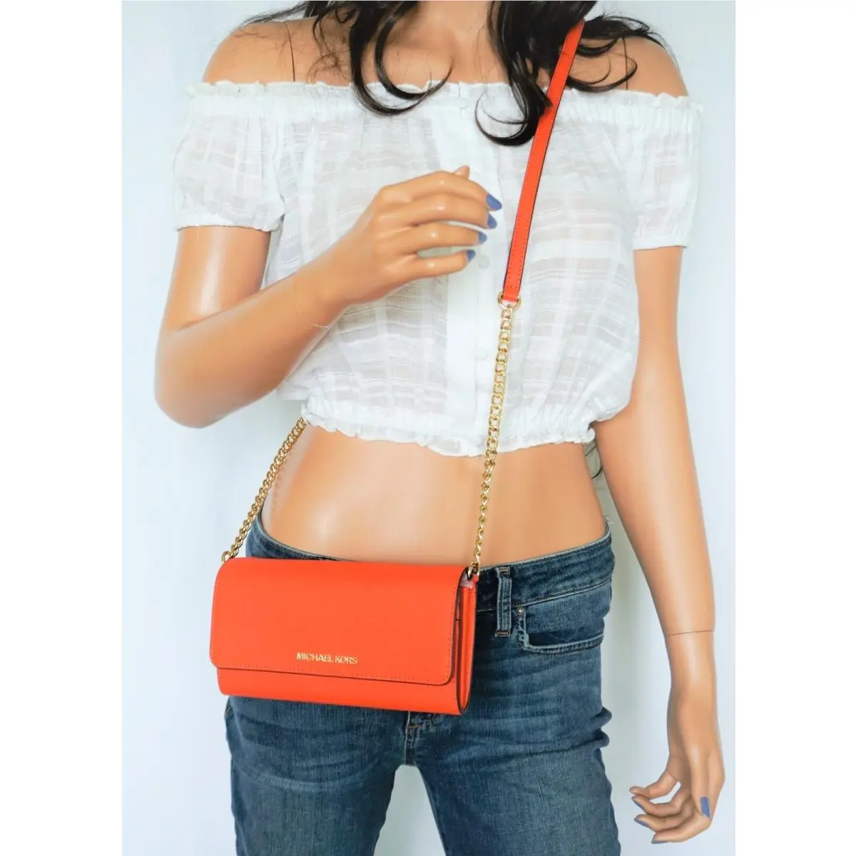 Michael Kors Jet Set Item LG Wallet On Chain Crossbody Bag Clementine