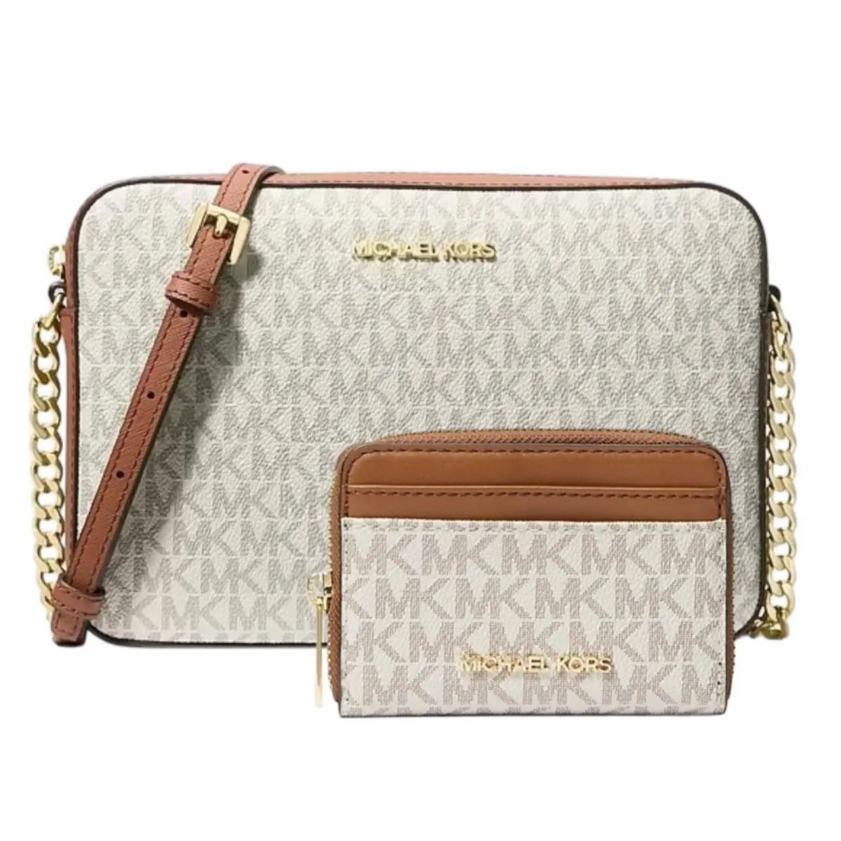Michael Kors Jet Set Travel East West Crossbody Wallet Set Vanilla Signature