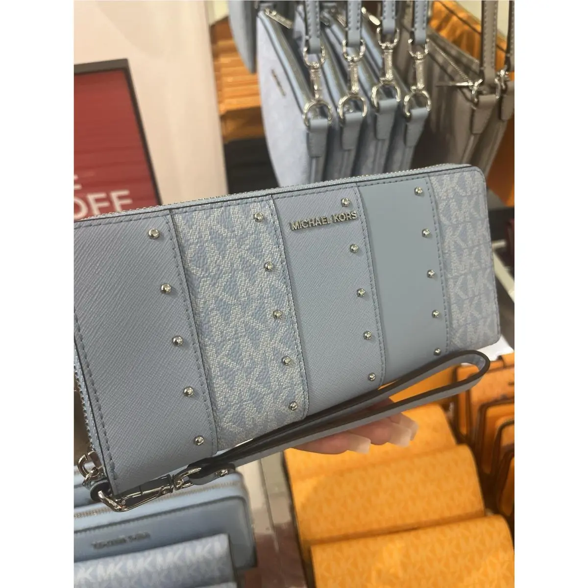 Michael Kors Jet Set Travel Large Continental Card Wallet Light Sky Blue NWT$328