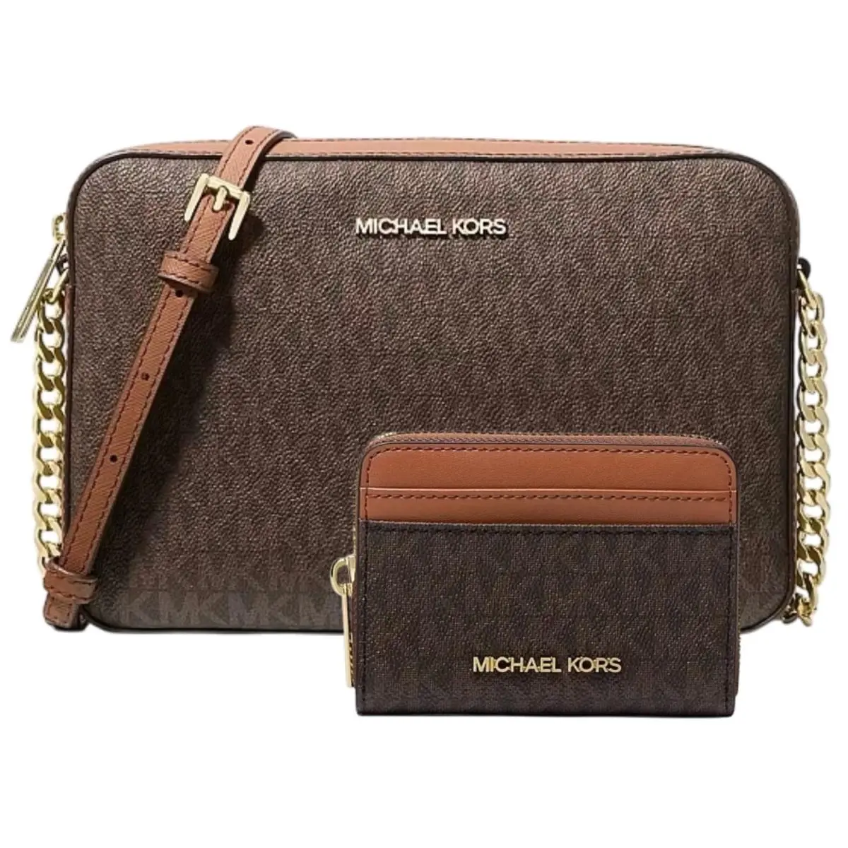 Michael Kors Jet Set Travel East West Crossbody Wallet Set Brown Signature
