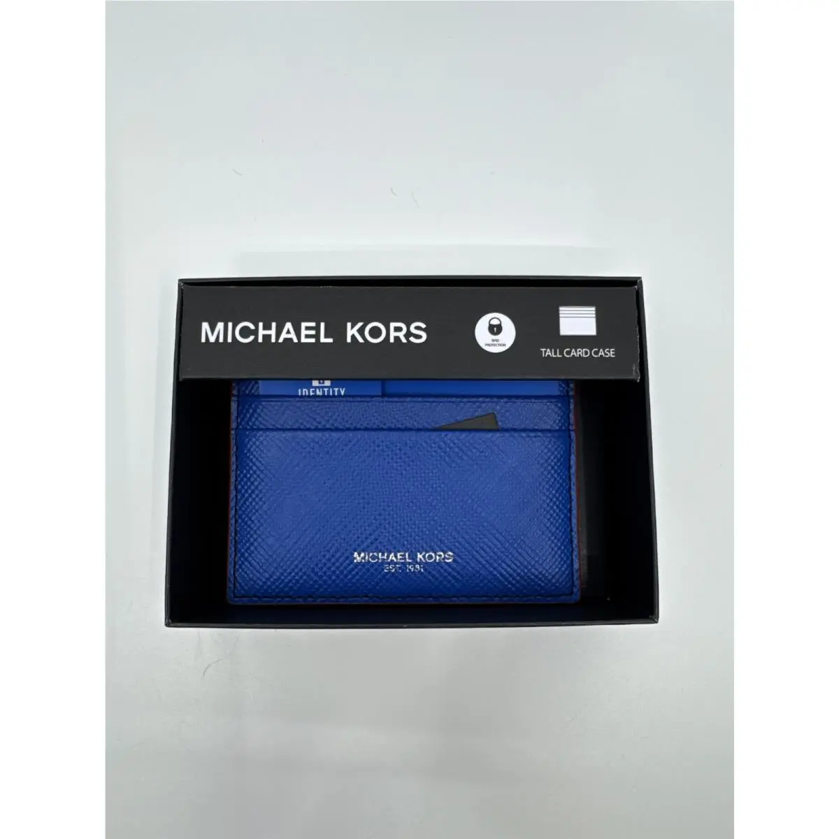 Michael Kors Electric Blue Tall Card/identity Protection Wallet with Red Trim