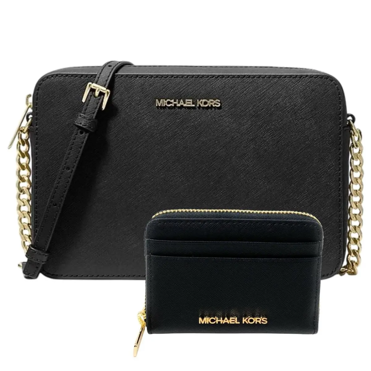 Michael Kors Jet Set Travel East West Crossbody Wallet Set Black/gold Tone
