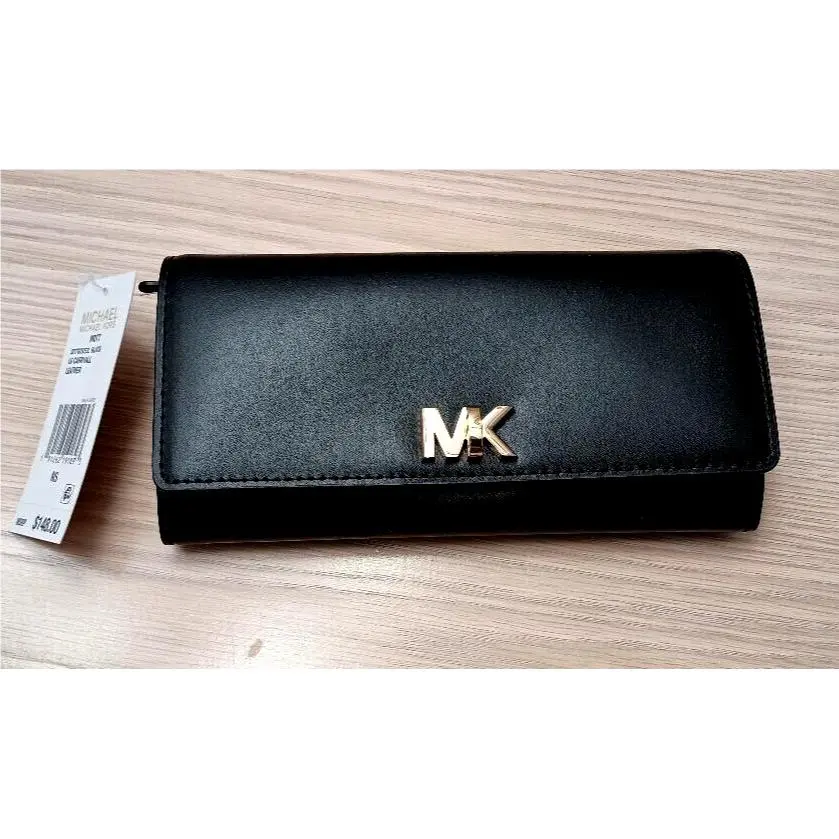 Michael Kors Mott Carryall Black Leather Turn Lock Large Wallet