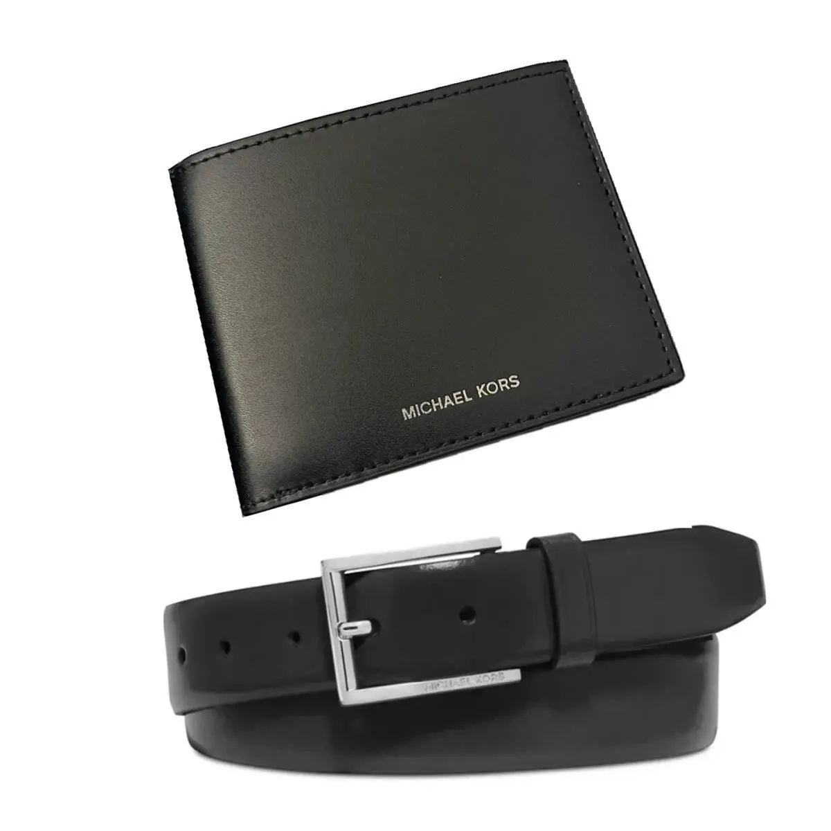 Mens Black Leather Wallet Dress Belt Set Warren Collection 2-Pc Michael Kors