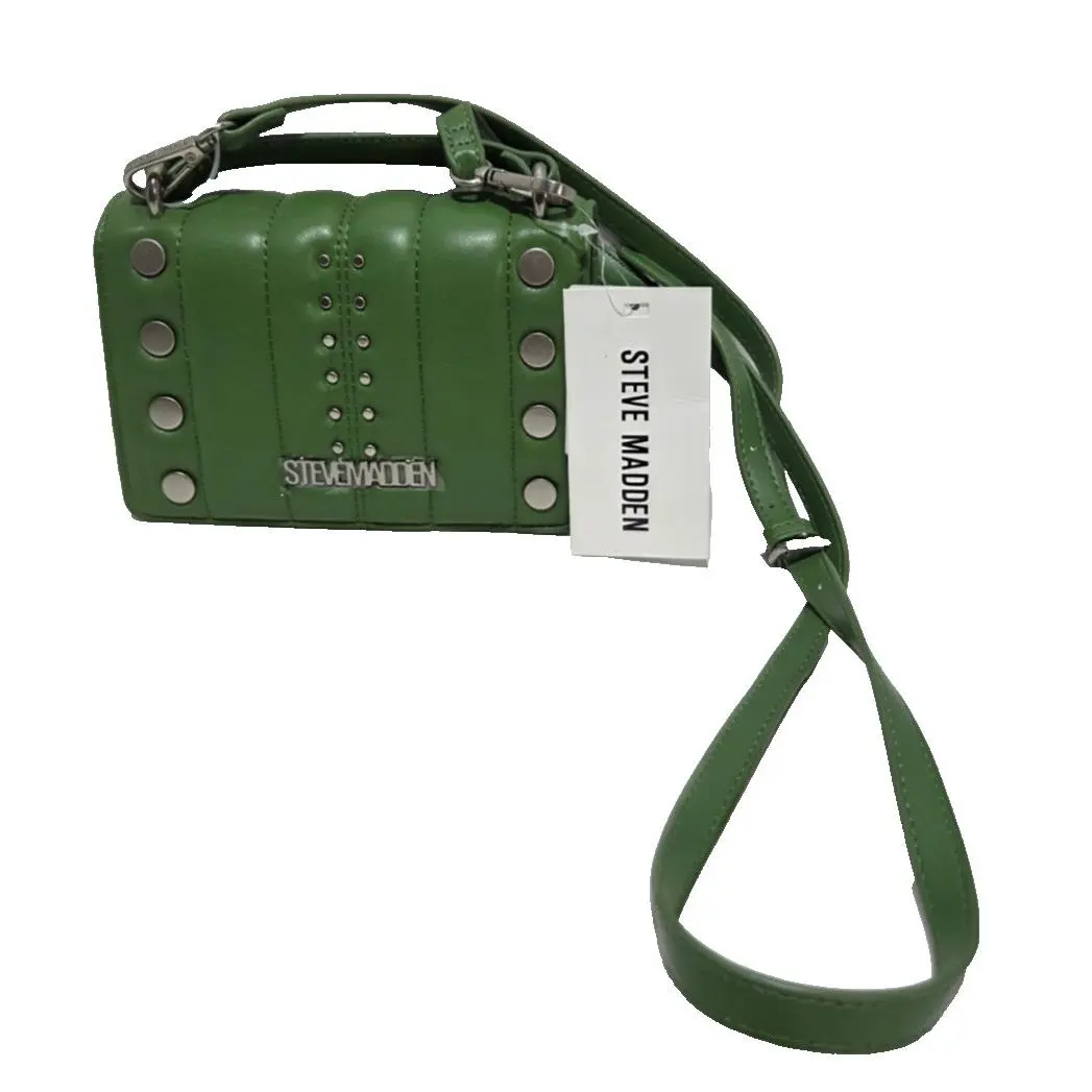 Steve Madden Studded Wallet on a Crossbody Strap- Green with Silver Hardware