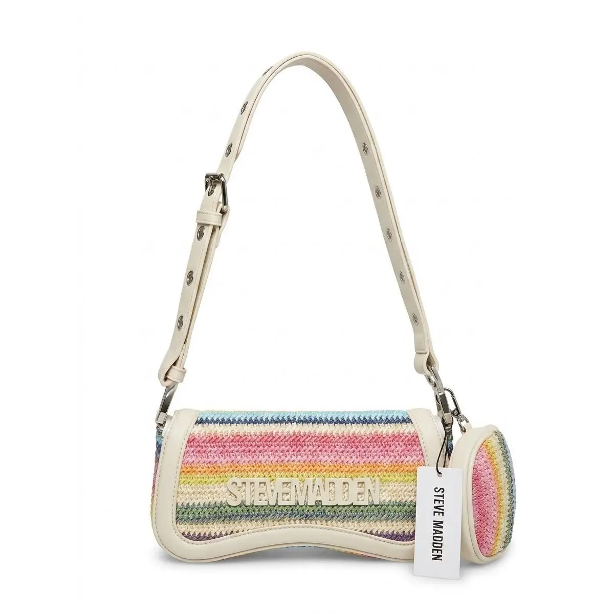 Steve Madden Bgloww Rainbow Straw Shoulder Bag with Detachable Pouch Multi