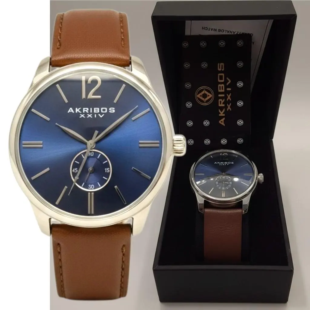 Akribos 43MM Sapphire Blue Dial Mini Subdial Men`s Dress Watch