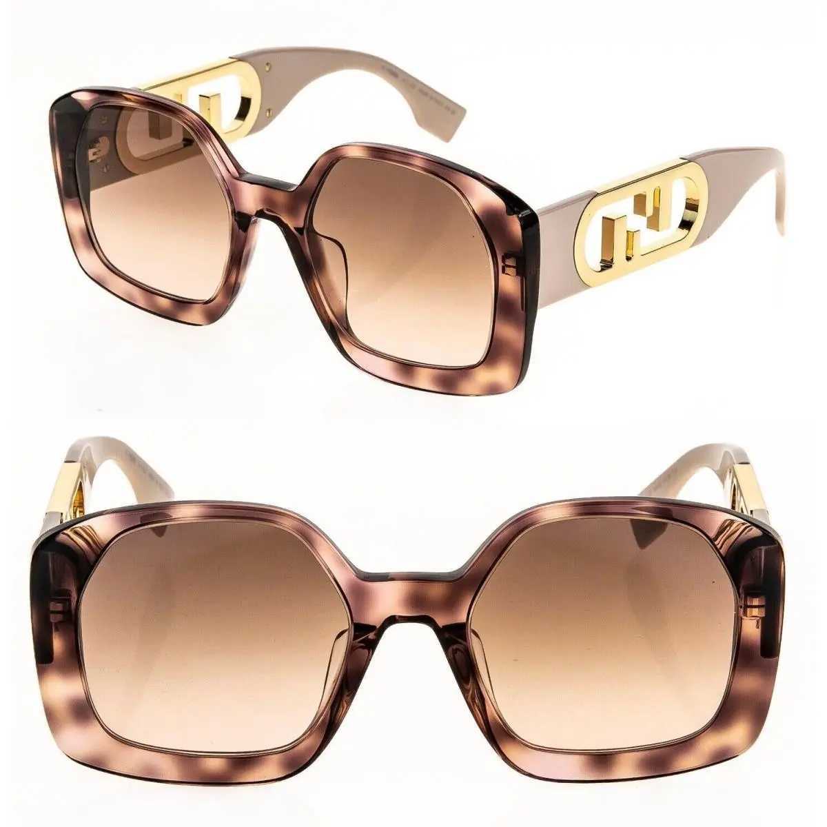 Fendi O`lock 40048 56F Brown Havana Beige FF Lock Logo Sunglasses FE40048U