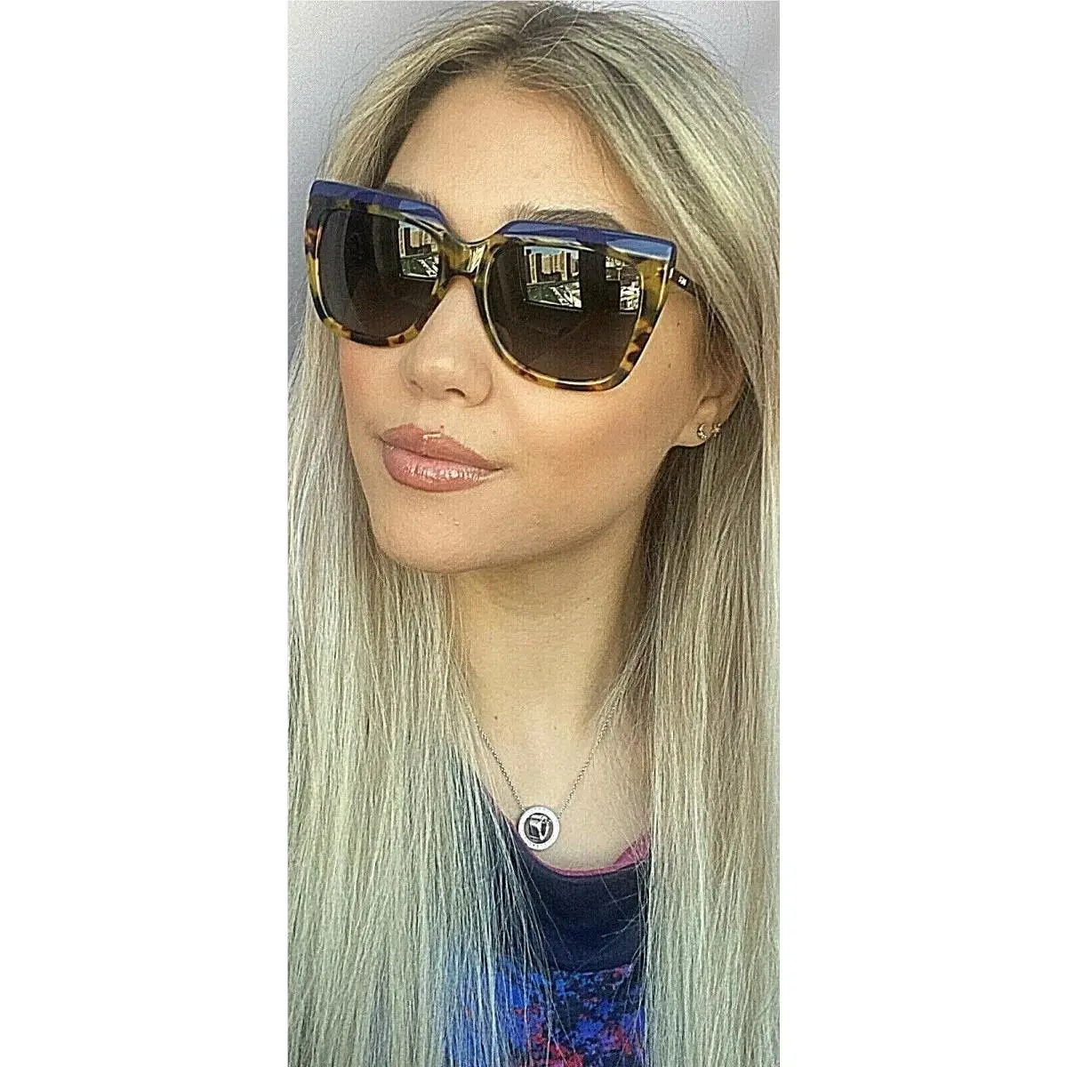 Fendi FFS87 53mm Blue Tortoise Oversized Women`s Sunglasses Italy