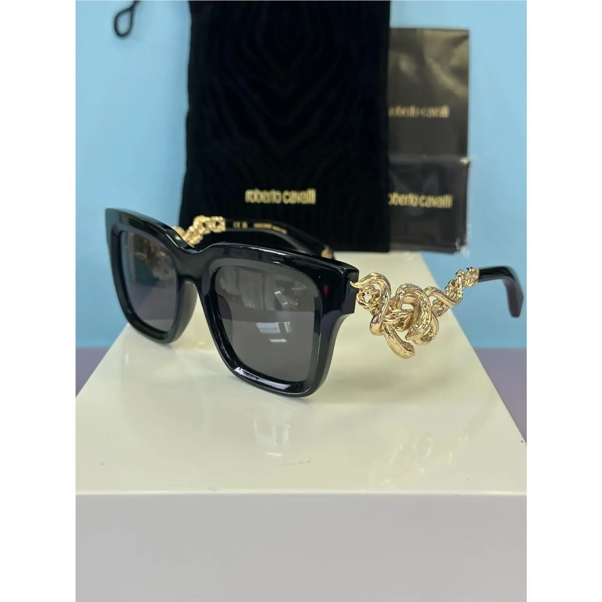 Roberto Cavalli Italy SRC041 0700 Black Gold Sunglasses Grey Lens 52-20-140 mm