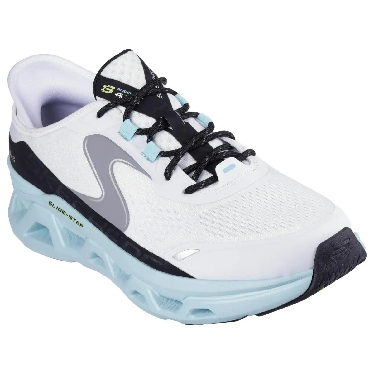 White Blue Mens Slip Ins Shoes Skechers Cushion Glide Comfort Memory Foam 232921