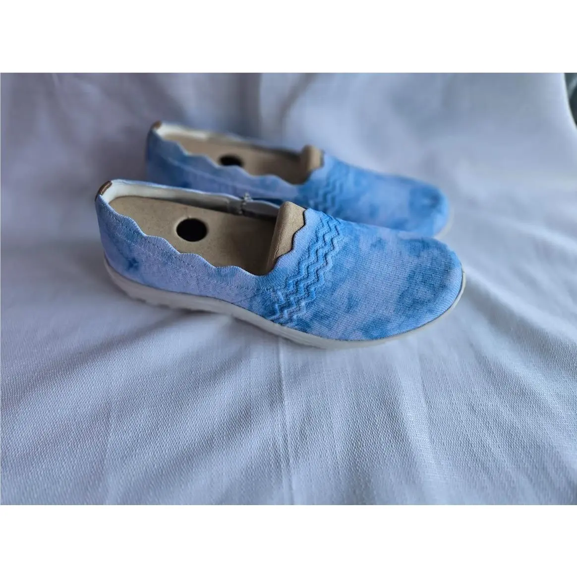 Skechers Knit Scalloped Slip-on Shoes Reggae Fest Umpire Blue Womens 9