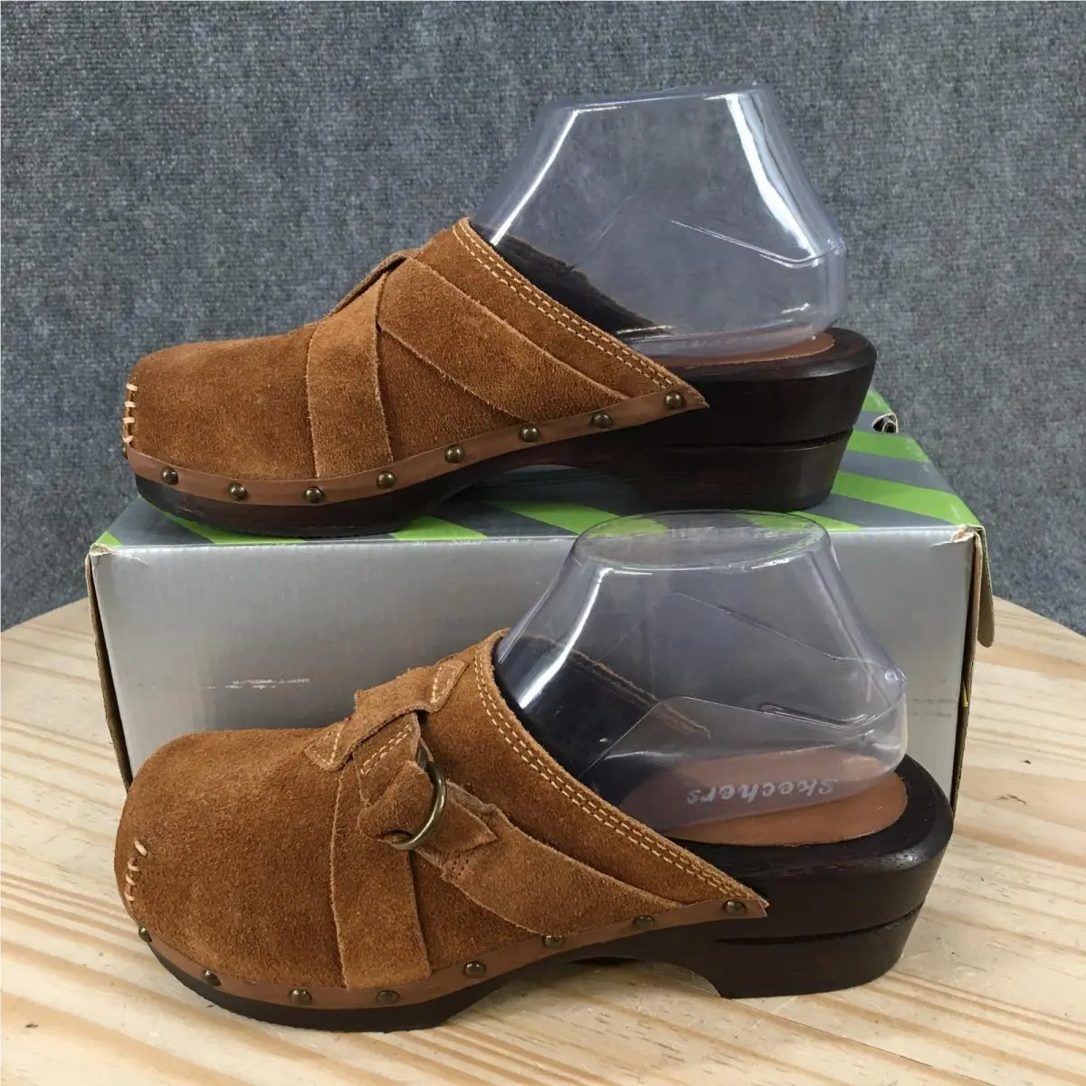 Skechers Shoes Womens 8 Mule Clogs Closed Toe Block Heels Leather Brown