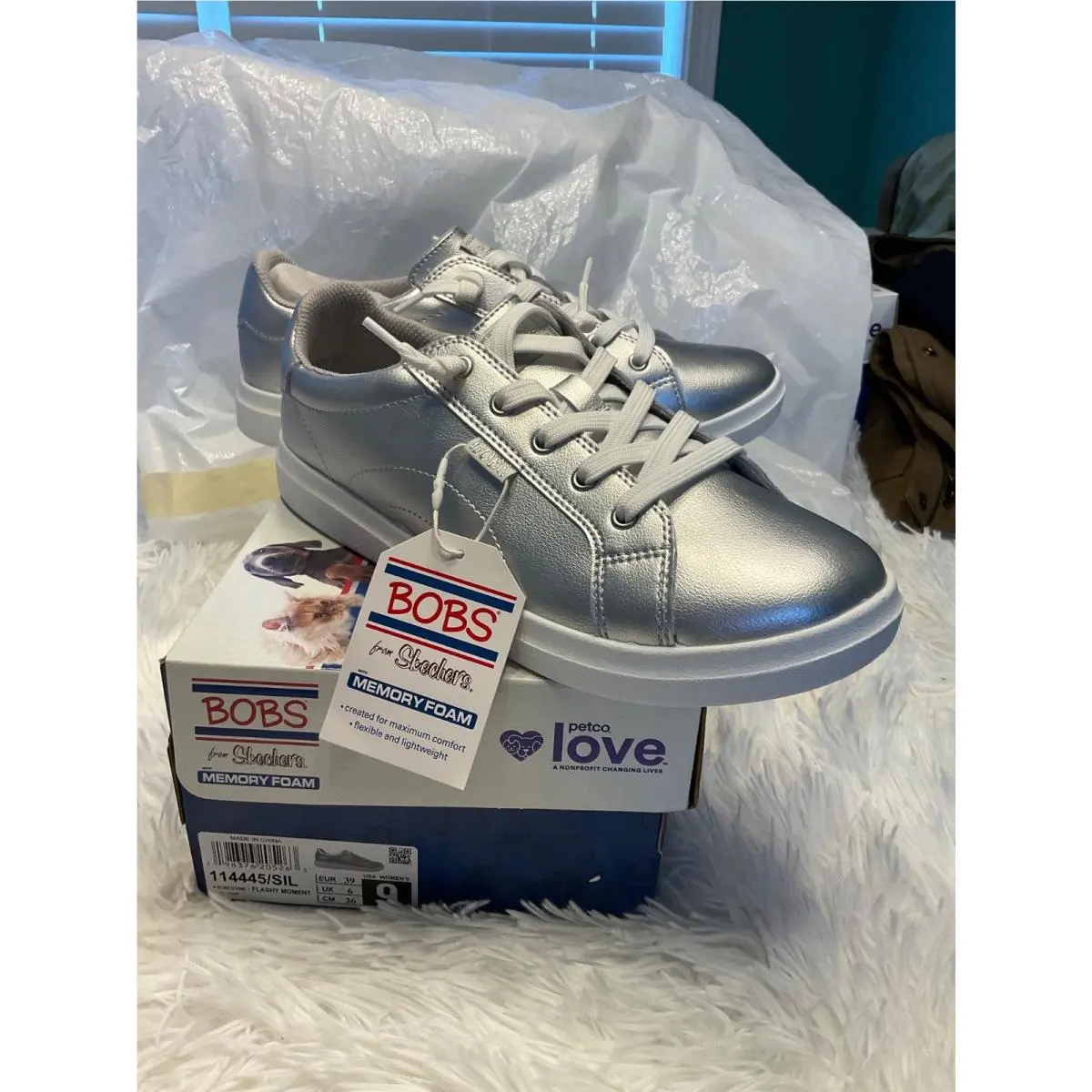 Skechers Women’s Sketchers Bob`s 114445 D’vine Flashy Moment Silver Shoes Sz 9