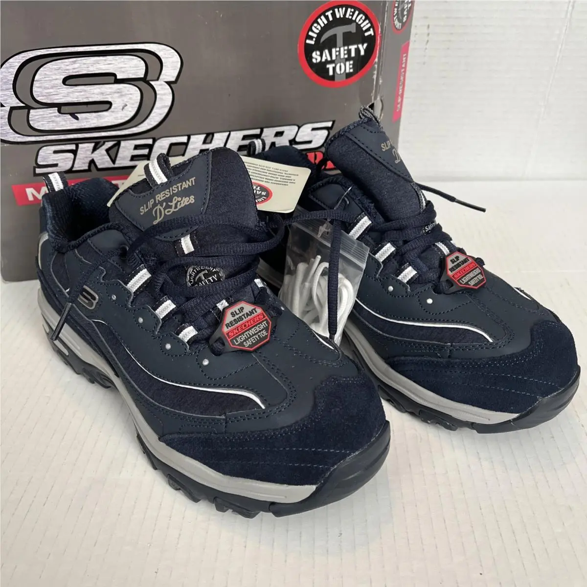 Skechers Women`s D`lites Pooler SR Alloy-toe Work Shoes Navy 6.5