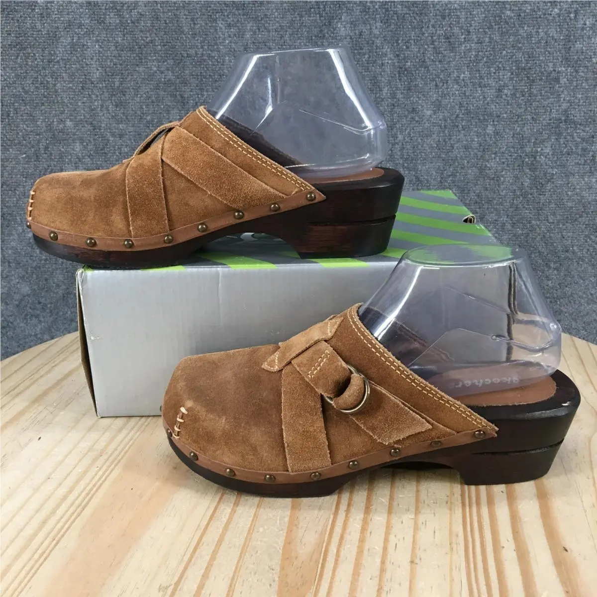 Skechers Shoes Womens 8 Mule Clogs Closed Toe Block Heels Leather Brown
