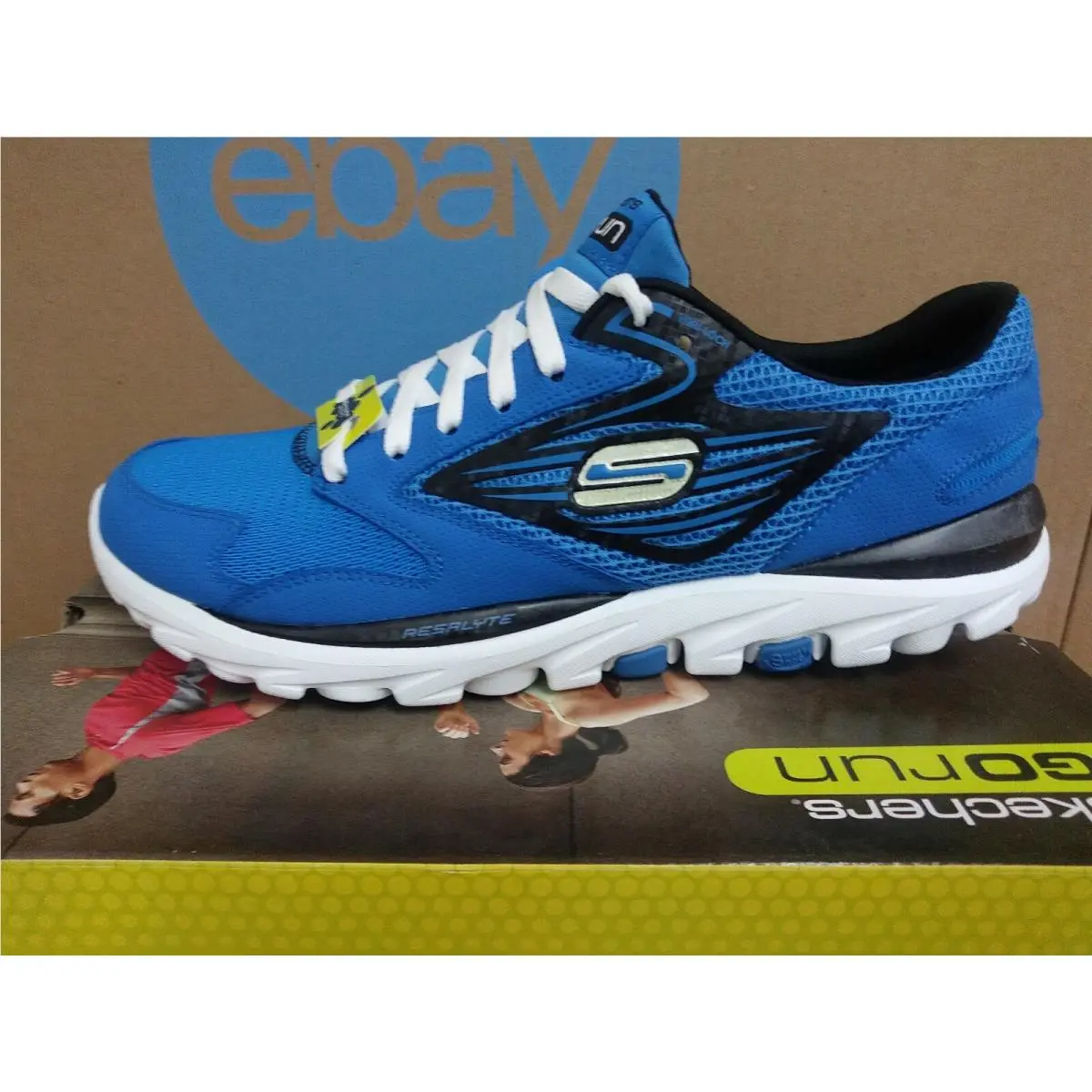 Skechers Go Run Blue Black Size 6.5 Mens Running Shoes E1