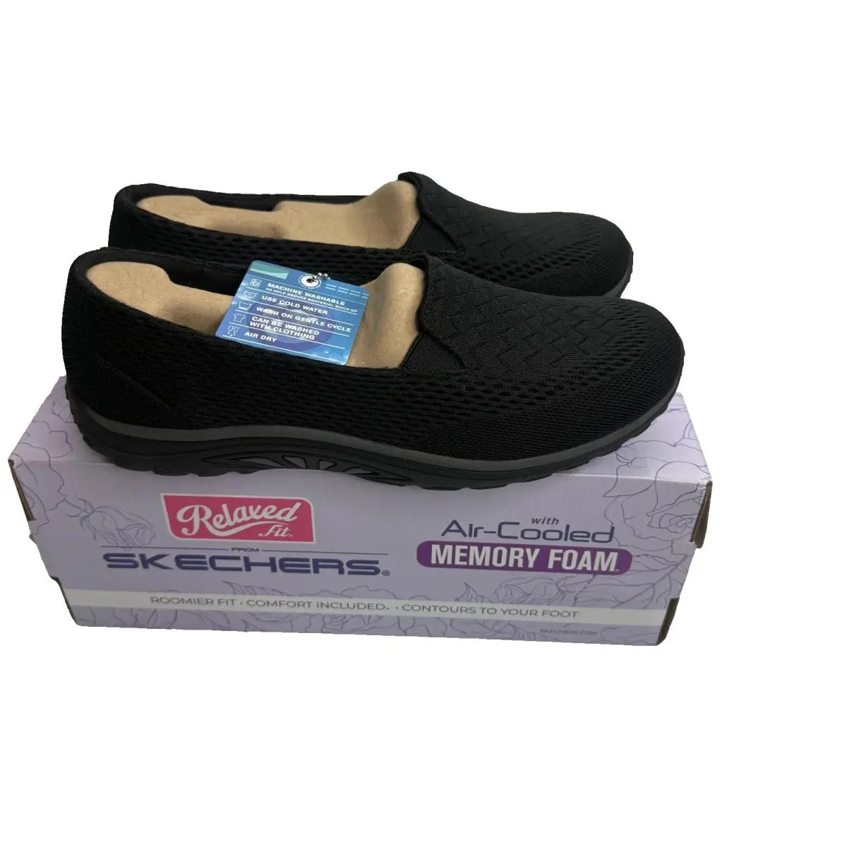 Skechers Black Reggae Fest Enjoy Casual Flats Shoes Walking Size 7.5