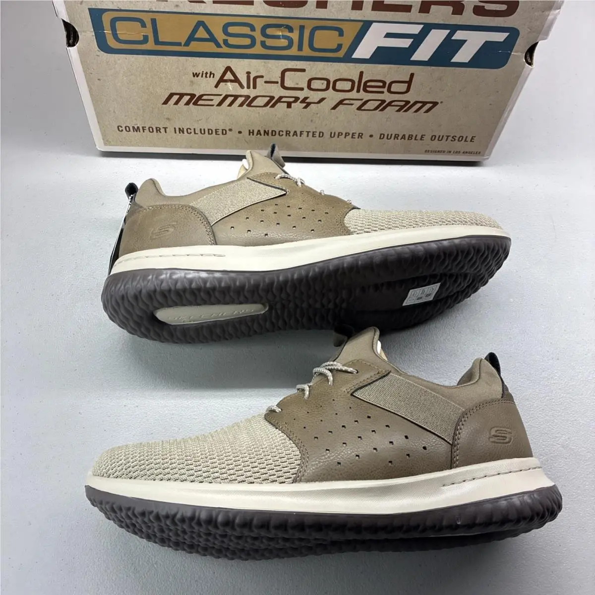 Men`s Skechers Classic Fit Delson Camben Slip On Shoes Sneakers Taupe Size 11