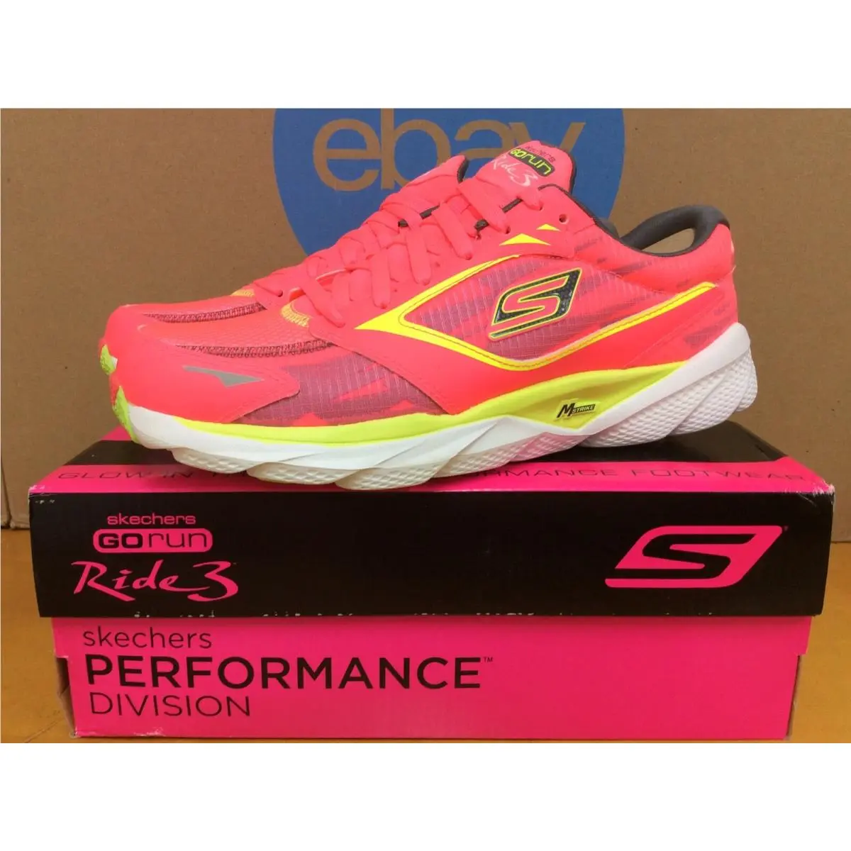 Skechers Go Run Ride 3 Nite Owl Womens Running Shoes Size 5.5 Hot Pink Lime E3