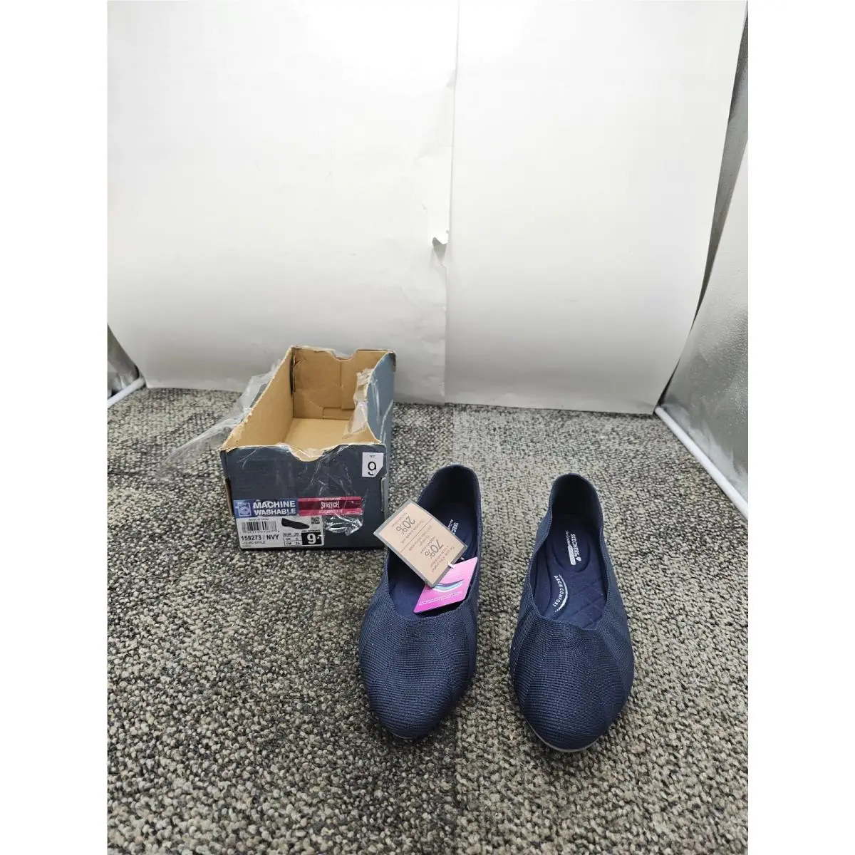 Skechers 159273-NVY US9 Women`s Cleo Style Flat Navy Fabric Pull-on Stretch Fit