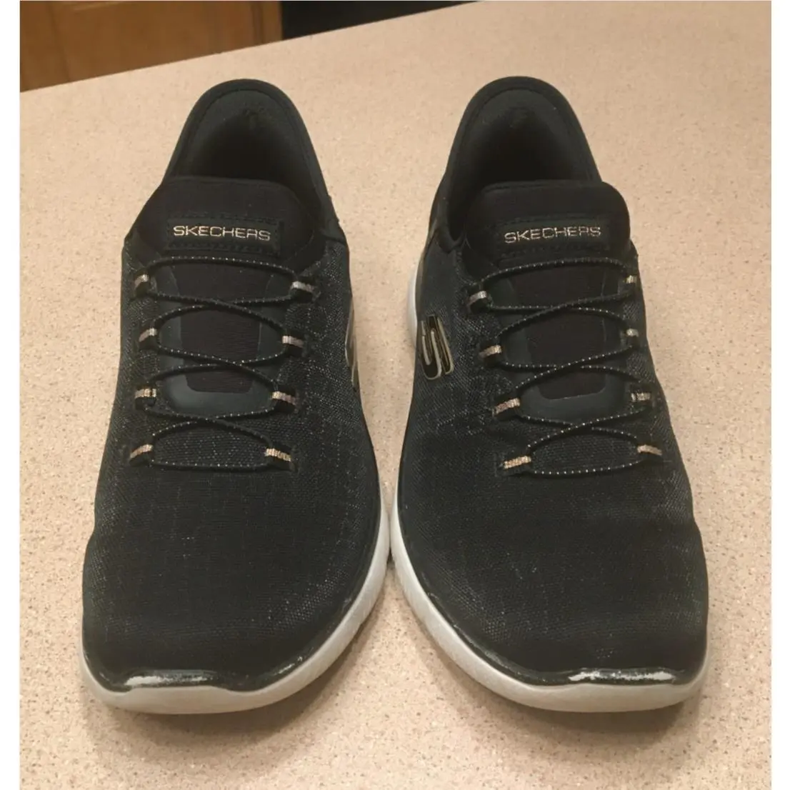 Skechers Slip Ins Classy Nights Black Gold Shoes Women Size 6.5 SN 150128