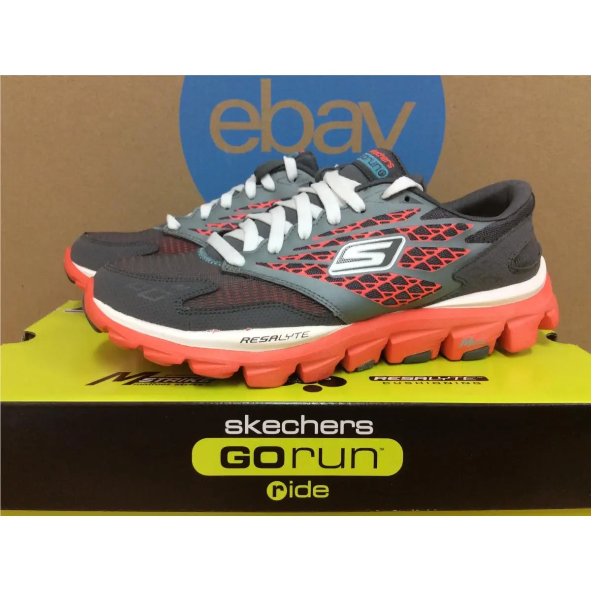 Skechers Vintage Rare Go Run Ride Women Running Shoe Size 5.5 Charcoal Coral E1
