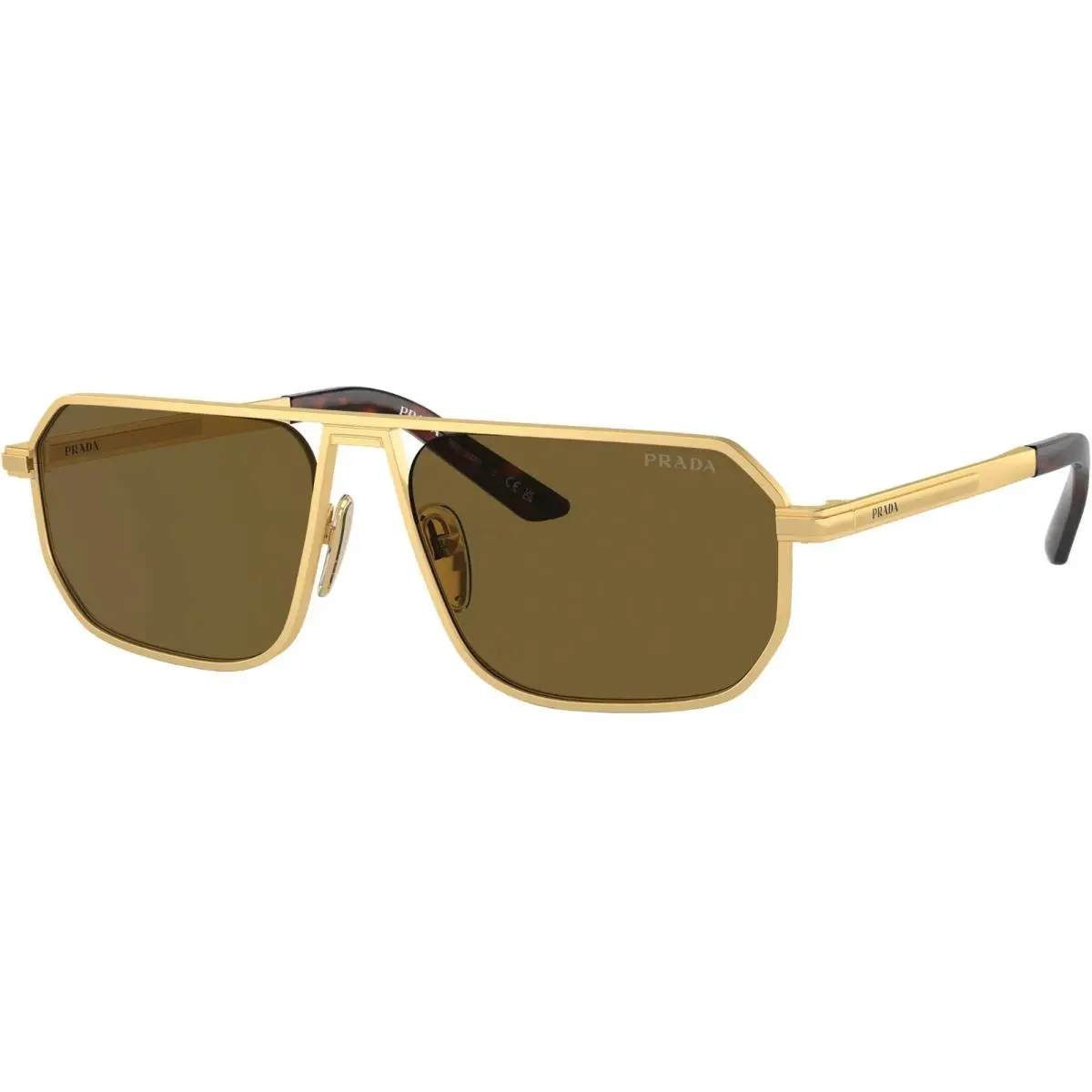 Prada PR A53S 1BK01T Matte Gold Brown Lens Men`s 59mm Sunglasses