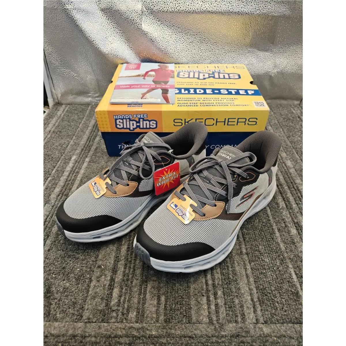 Skechers Men`s Slip-ins GO Walk Zac Lace Up Shoes Gray EX Wide Size 9.5