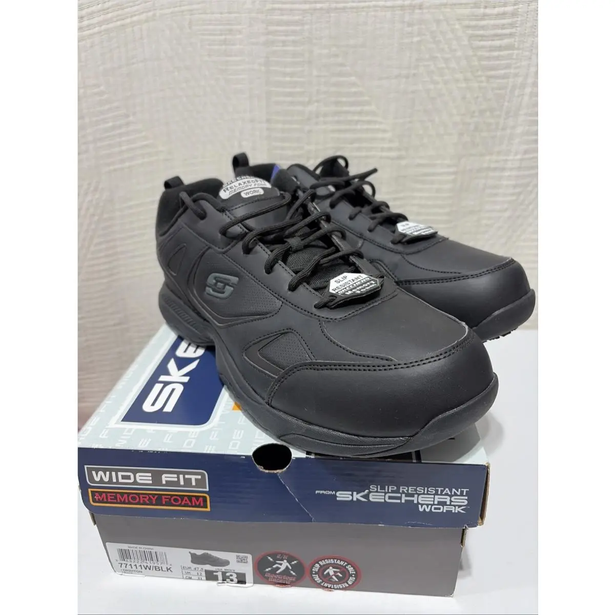 Skechers Work Men’s Wide Fit Slip Resistant Black Sneakers Size 13