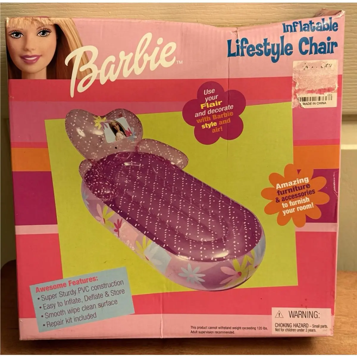 Vintage Barbie Inflatable Lifestyle Chair 2002 Mattel Inc. Rare