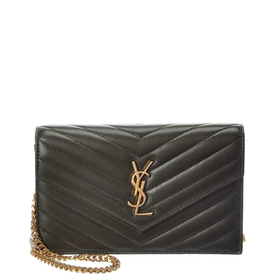Saint Laurent Cassandra Leather Wallet On Chain Women`s Green