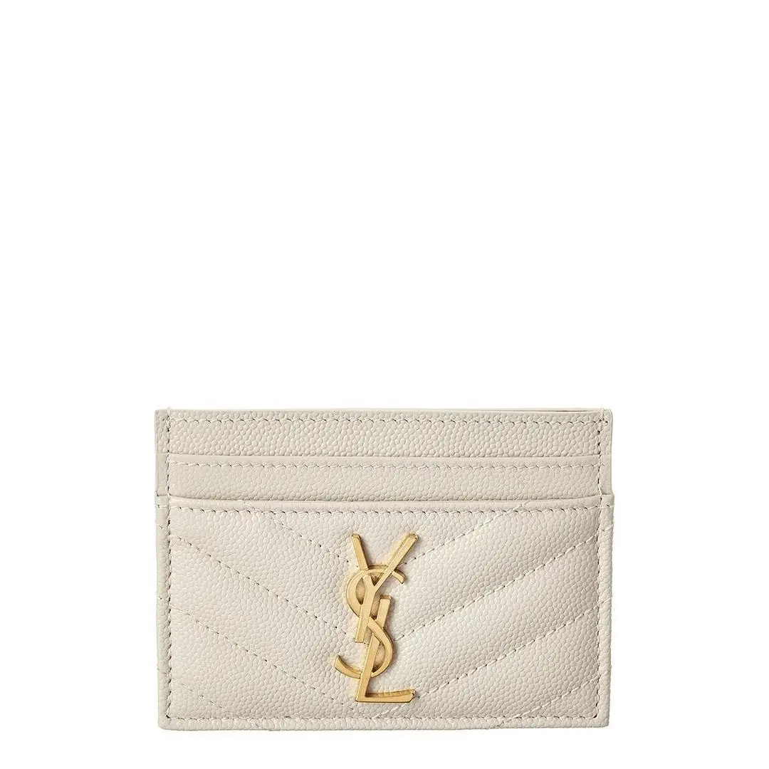 Saint Laurent Monogram Leather Card Holder Women`s White