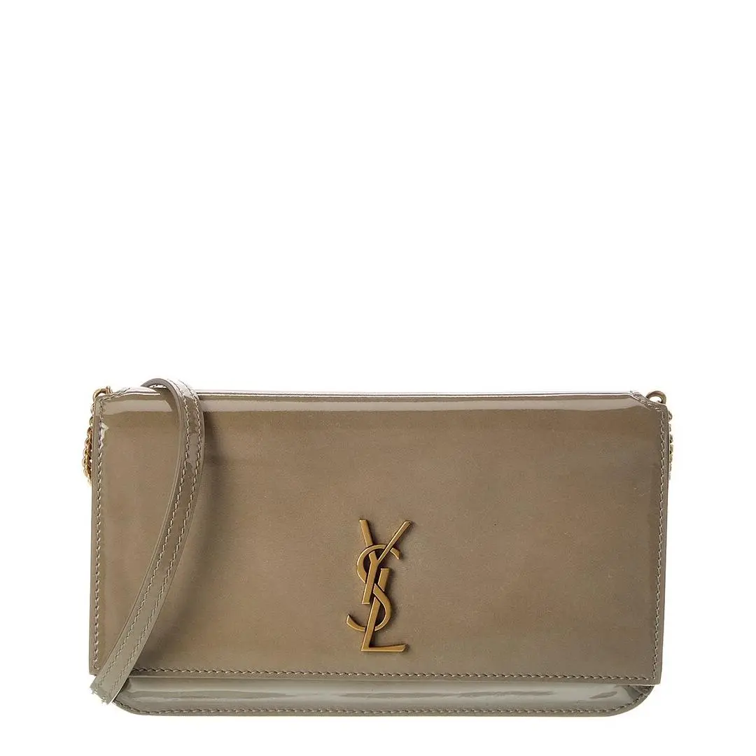 Saint Laurent Monogram Patent Phone Holder with Chain Women`s Green