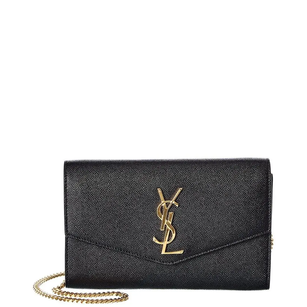 Saint Laurent Uptown Embossed Leather Wallet On Chain Women`s Black