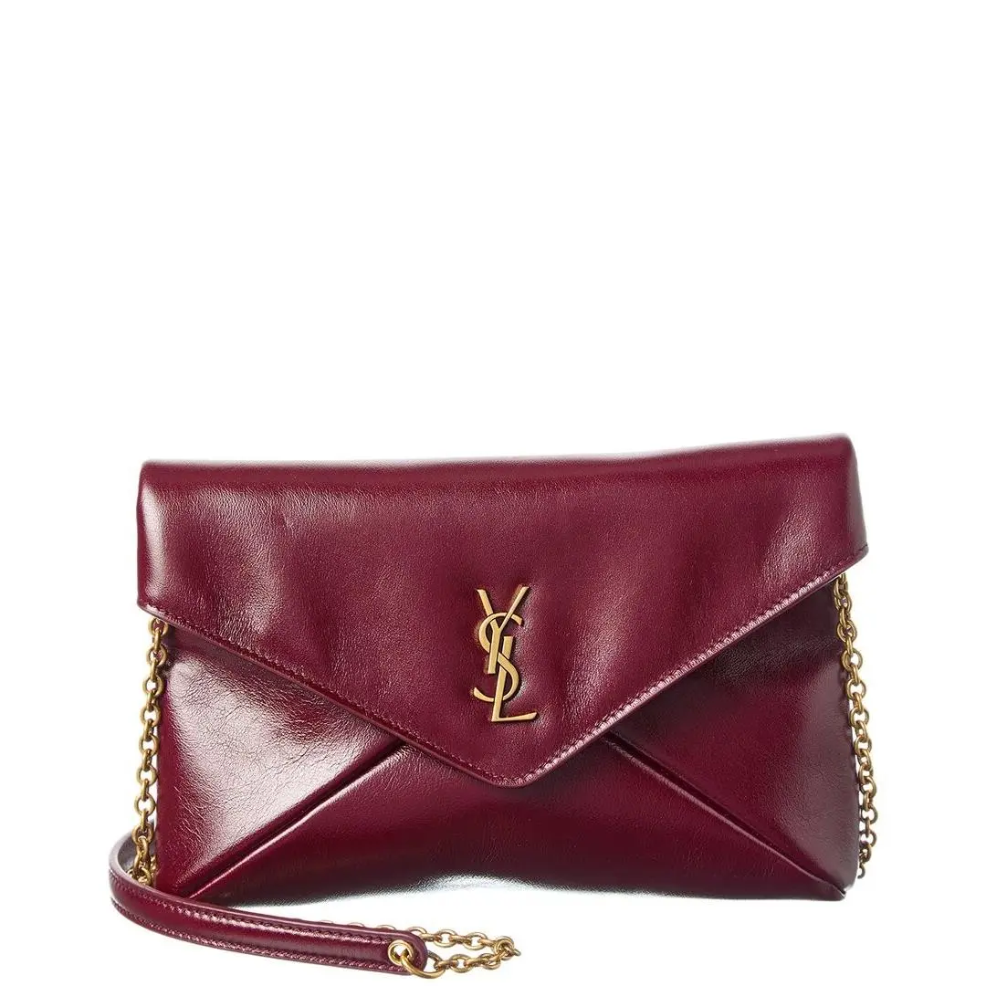 Saint Laurent Cassandre Mini Leather Envelope Pouch On Chain Women`s Red