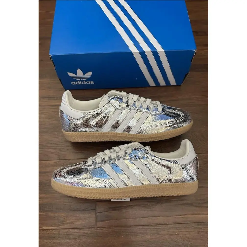 Adidas Samba OG Silver Metallic Cracked Leather Women`s JR0035