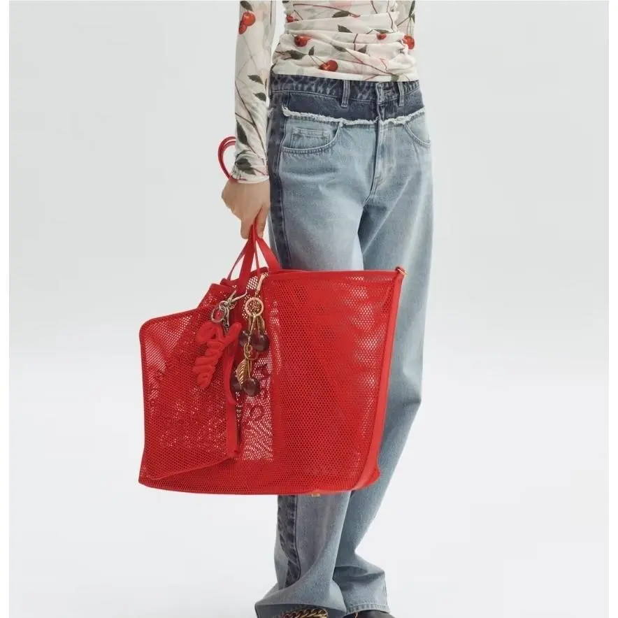 Stella Mccartney x H M Logo Mesh Tote Bag Red Shopper with Pouch