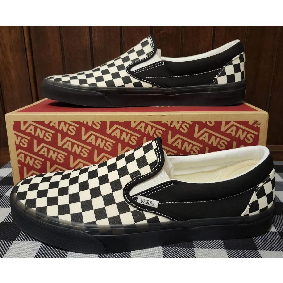 Vans Classic Slip-on Chckerboard White/black VN000D5PYB2 Size 12