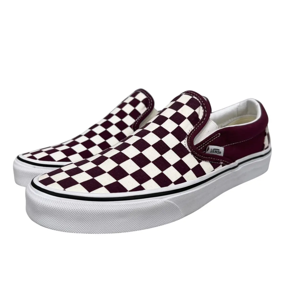 Vans Men`s Classic Slip-on Checkerboard Sneakers Maroon/white Size US M8.5 W10