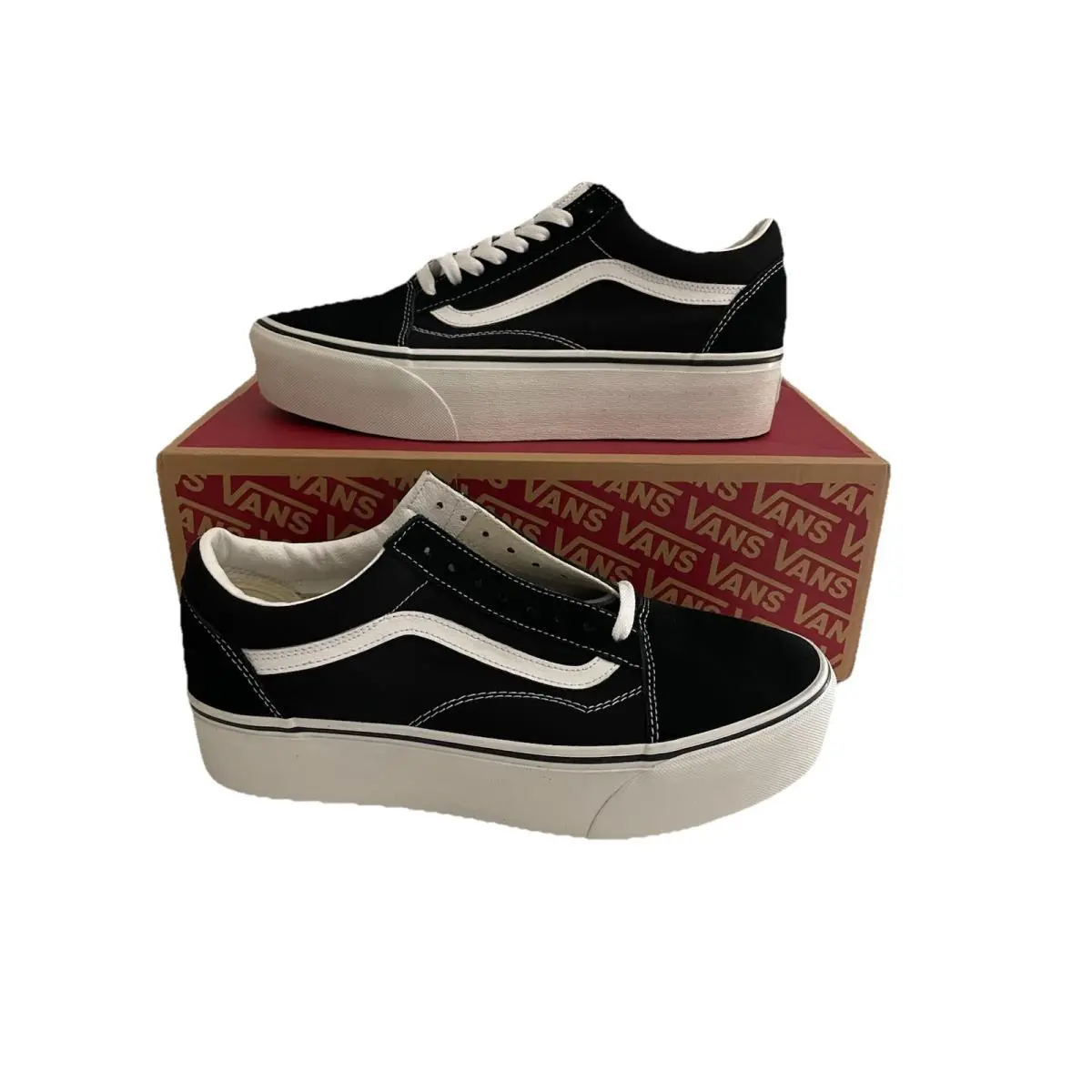Vans Mens Old Skool Stac Low Top Platform Sneakers Sz 10 Black Suede Canvas