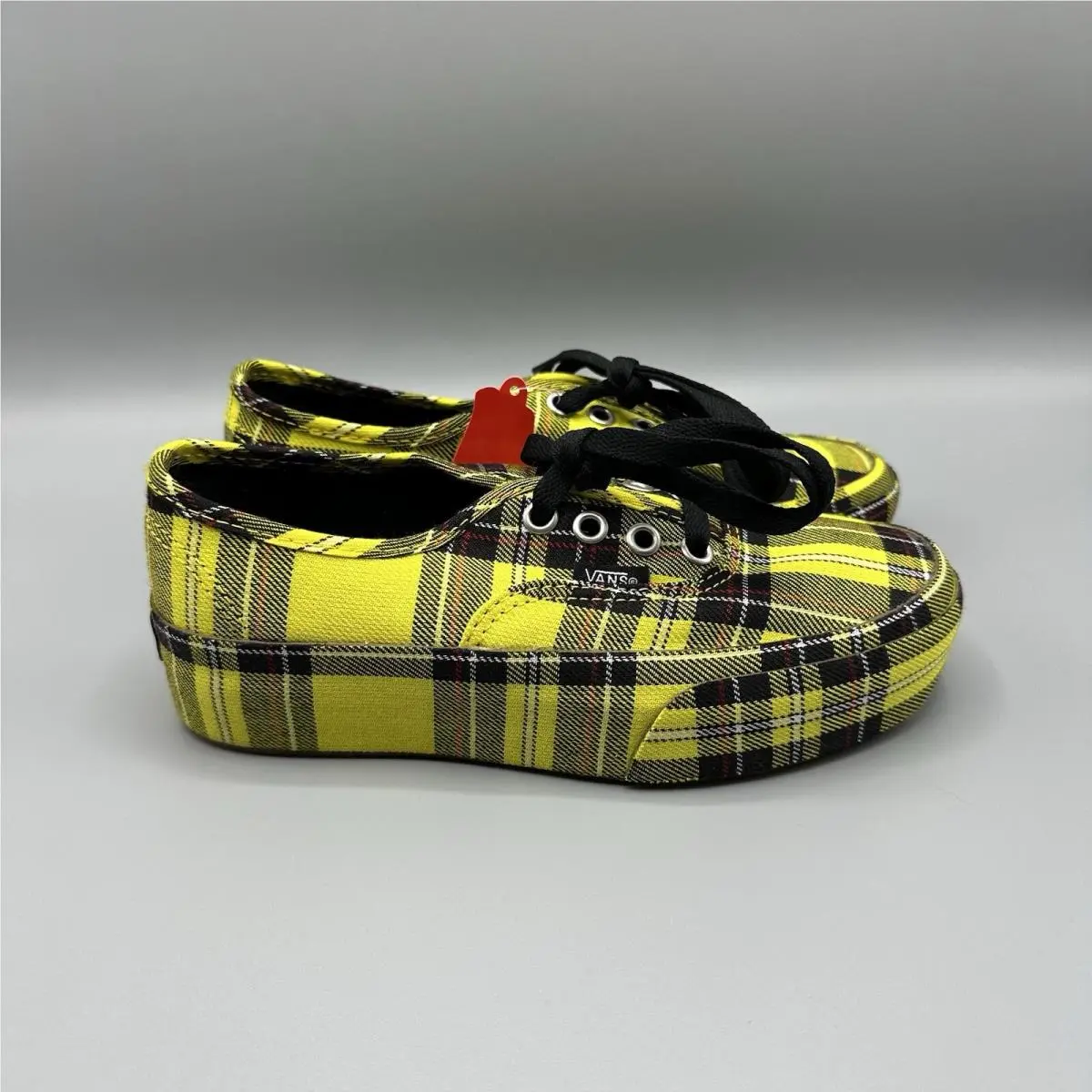 Vans Authentic Platform Platform Patent Plaid Lemon Chrome Yellow Black Size 5 Women’s