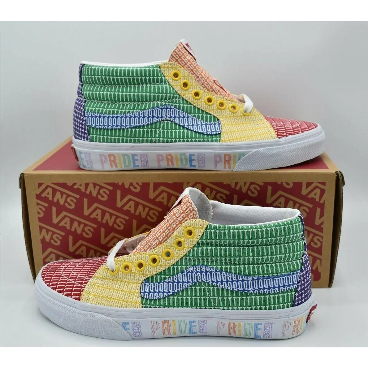 Vans Mens Size 10 Sk8-Mid True White Multicolor Pride Casual Shoes Sneakers
