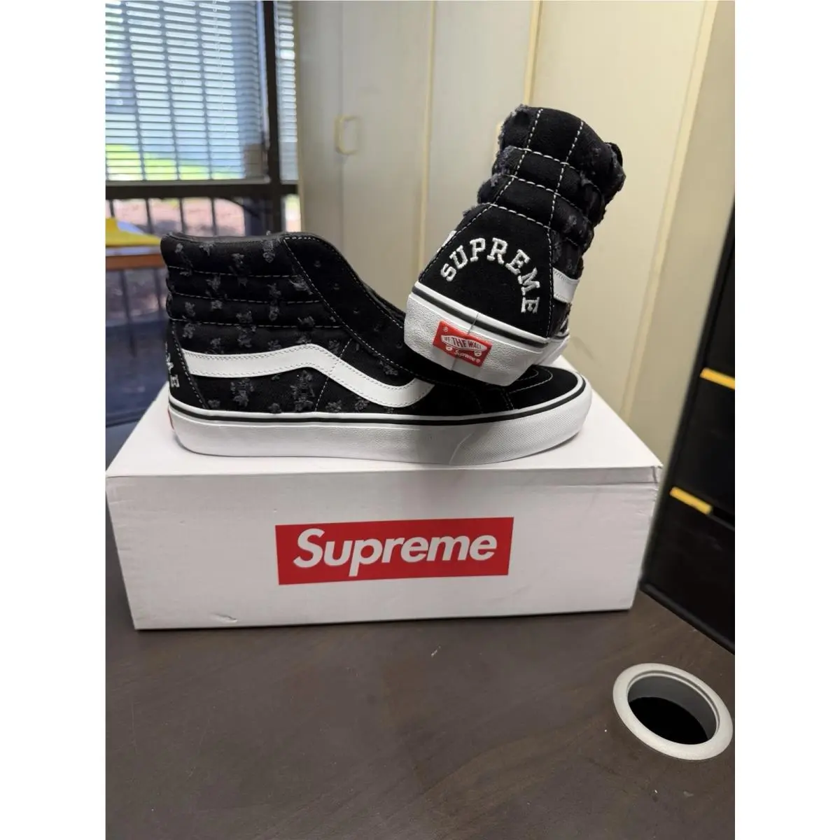Vans Supreme Sk8-Hi Hole Punch Denim Black Size 10
